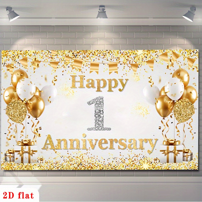 Party Banner Gold - Spanduk Balon 2D Datar Emas Putih