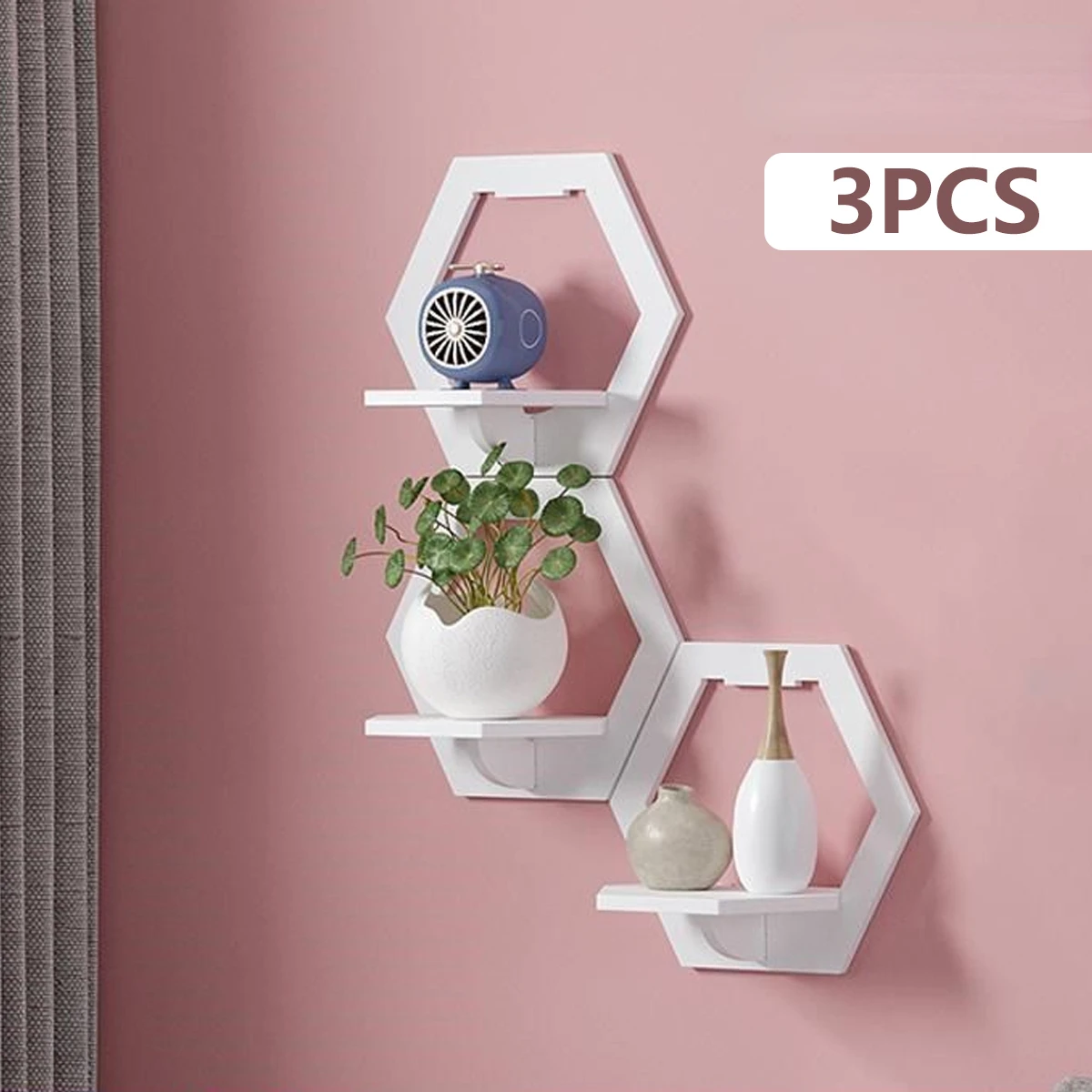 Flower Wall Panel - 3 buah rak dinding segi enam