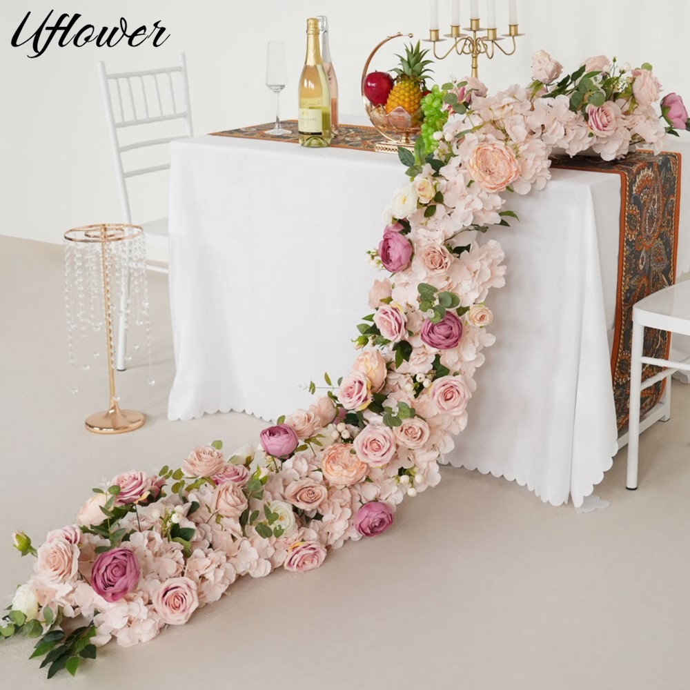 Flower Wall Panel - Rangkaian Bunga Hydrangea Mawar Pink Buatan