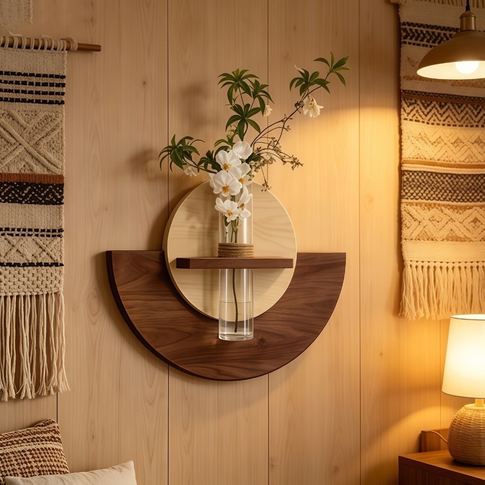 Flower Wall Panel - Rak Bunga Dinding Kayu Oval Hemat