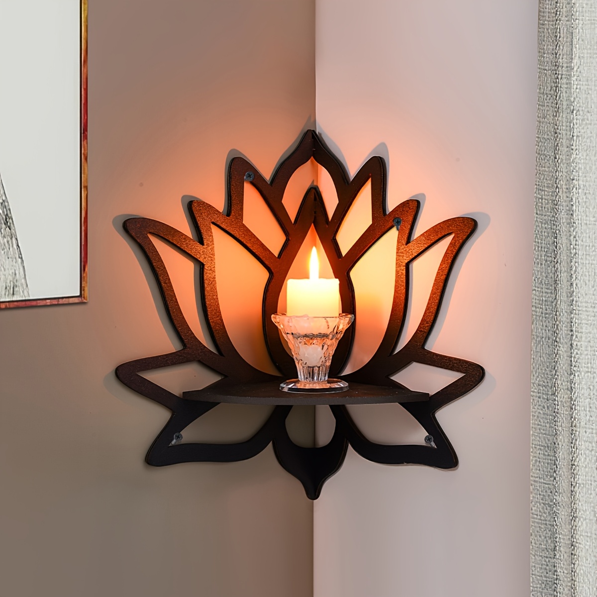 Flower Wall Panel - Rak Sudut Mengambang Lotus, Rak Sudut