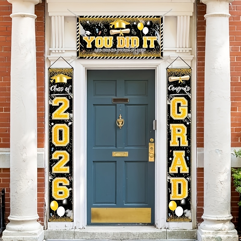 2D 3Pcs Spanduk Wisuda 2026, H - Party Banner Gold ulasan dan harga
