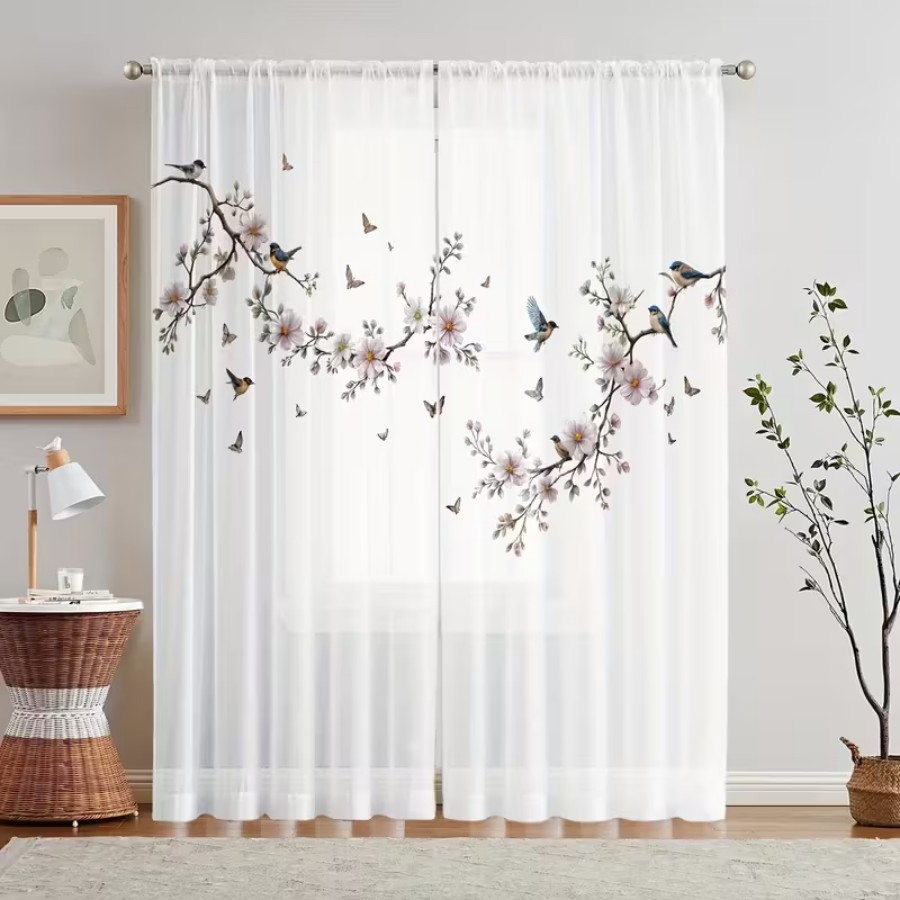 2PCS Tirai Transparan Cetak Di - Flower Wall Panel ulasan dan harga