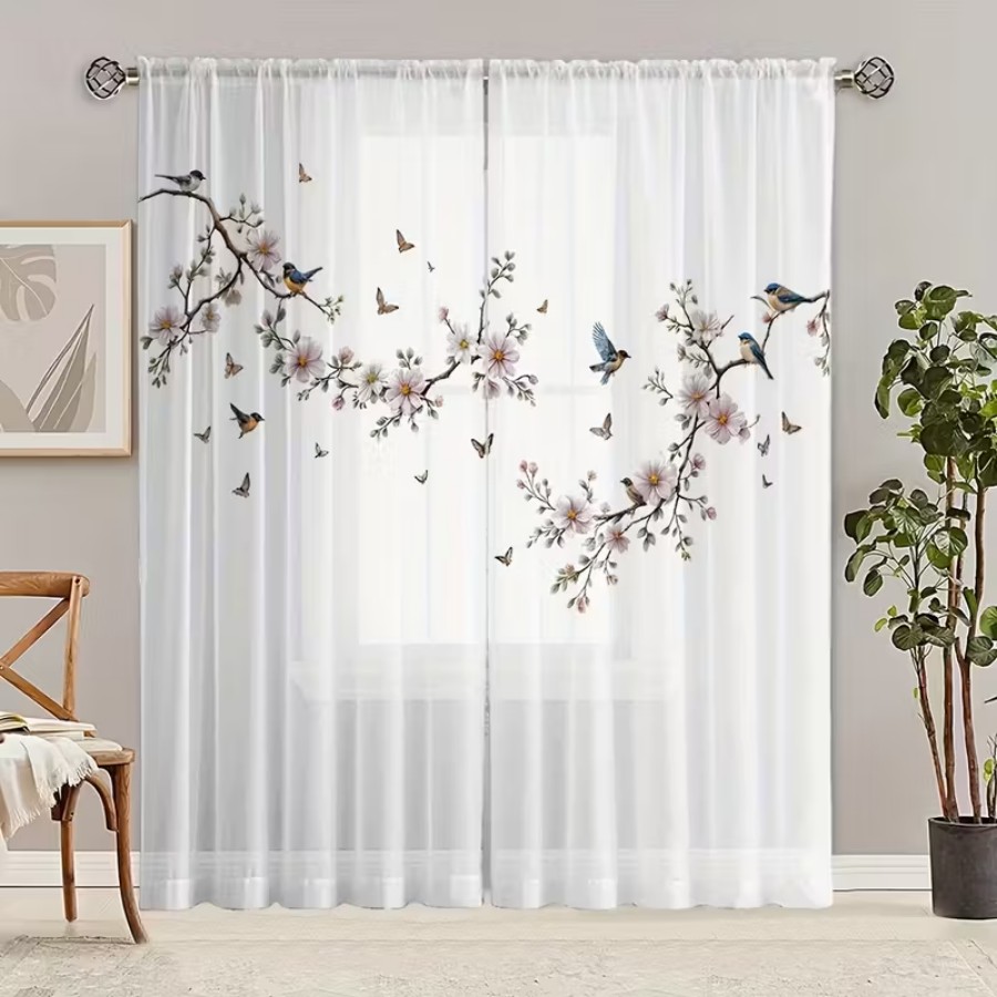 2PCS Tirai Transparan Cetak Di - Flower Wall Panel ulasan dan harga