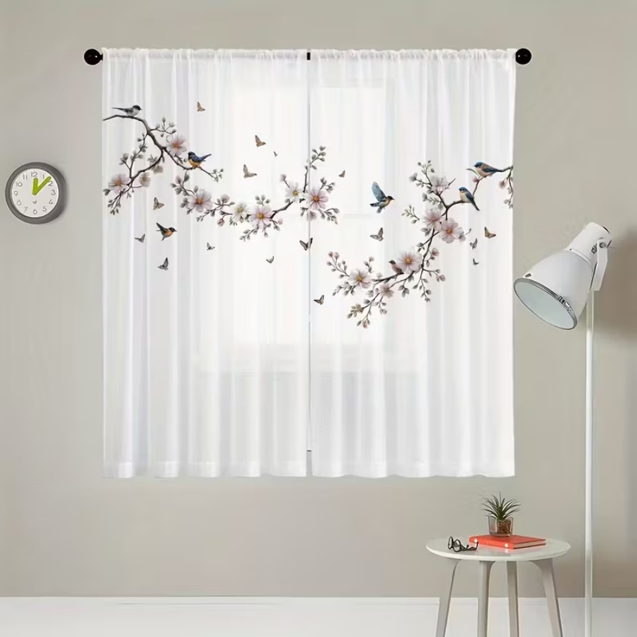 2PCS Tirai Transparan Cetak Di - Flower Wall Panel ulasan dan harga