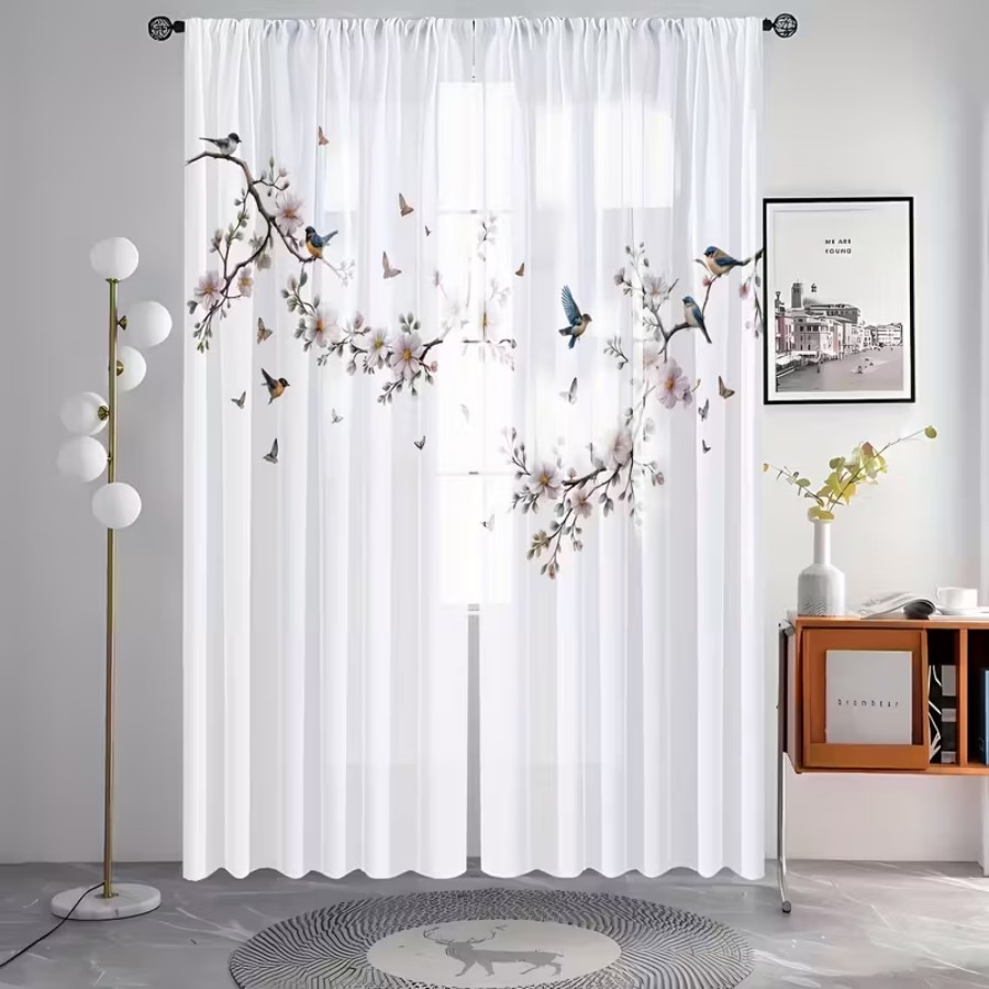 2PCS Tirai Transparan Cetak Di - Flower Wall Panel ulasan dan harga