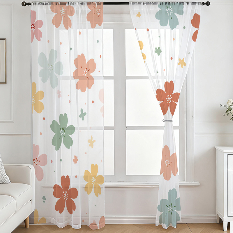 2 Buah Tirai Tipis Cetak Digit - Flower Wall Panel ulasan dan harga